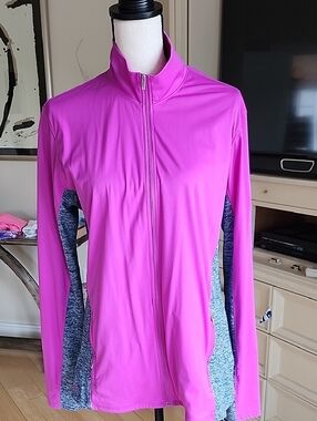 adidas Bright Magenta Full-Zip Utility Jacket with Heathered Side Panels